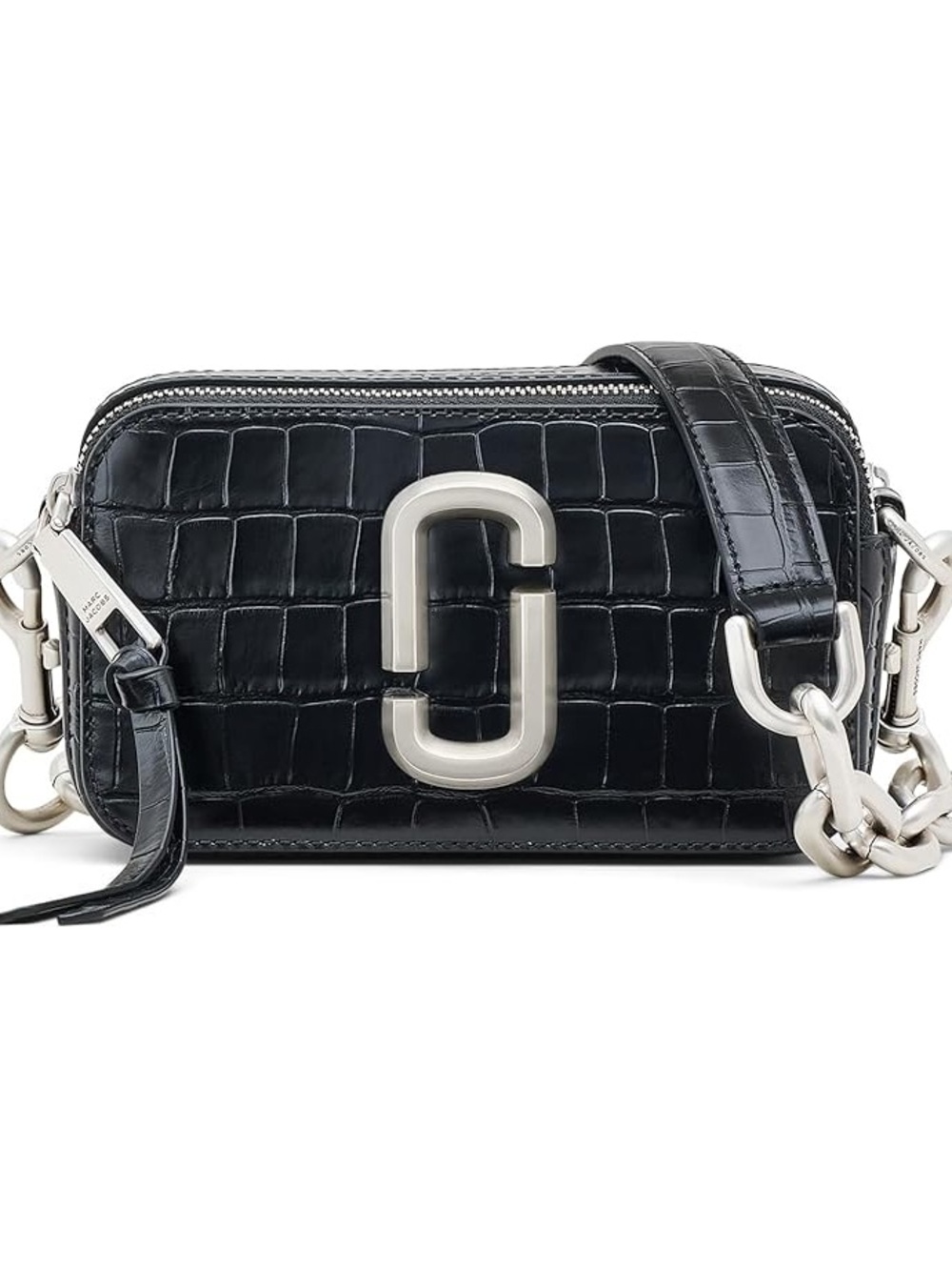 Marc Jacobs Black Croc-Embossed Snapshot Bag with Silver Hardware
